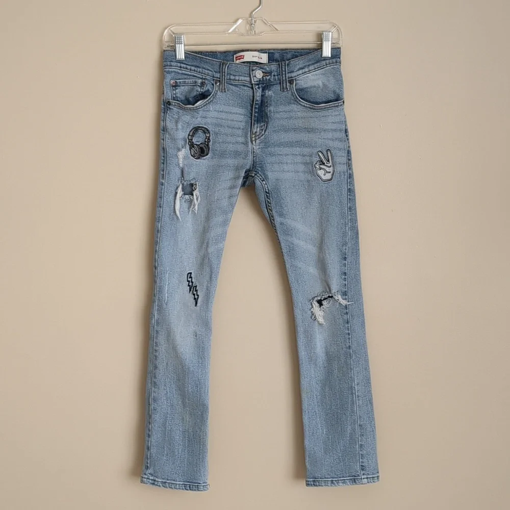 511 Slim Levi's Patch Jeans Light Wash Distressed (Kids Size 14 Regular)